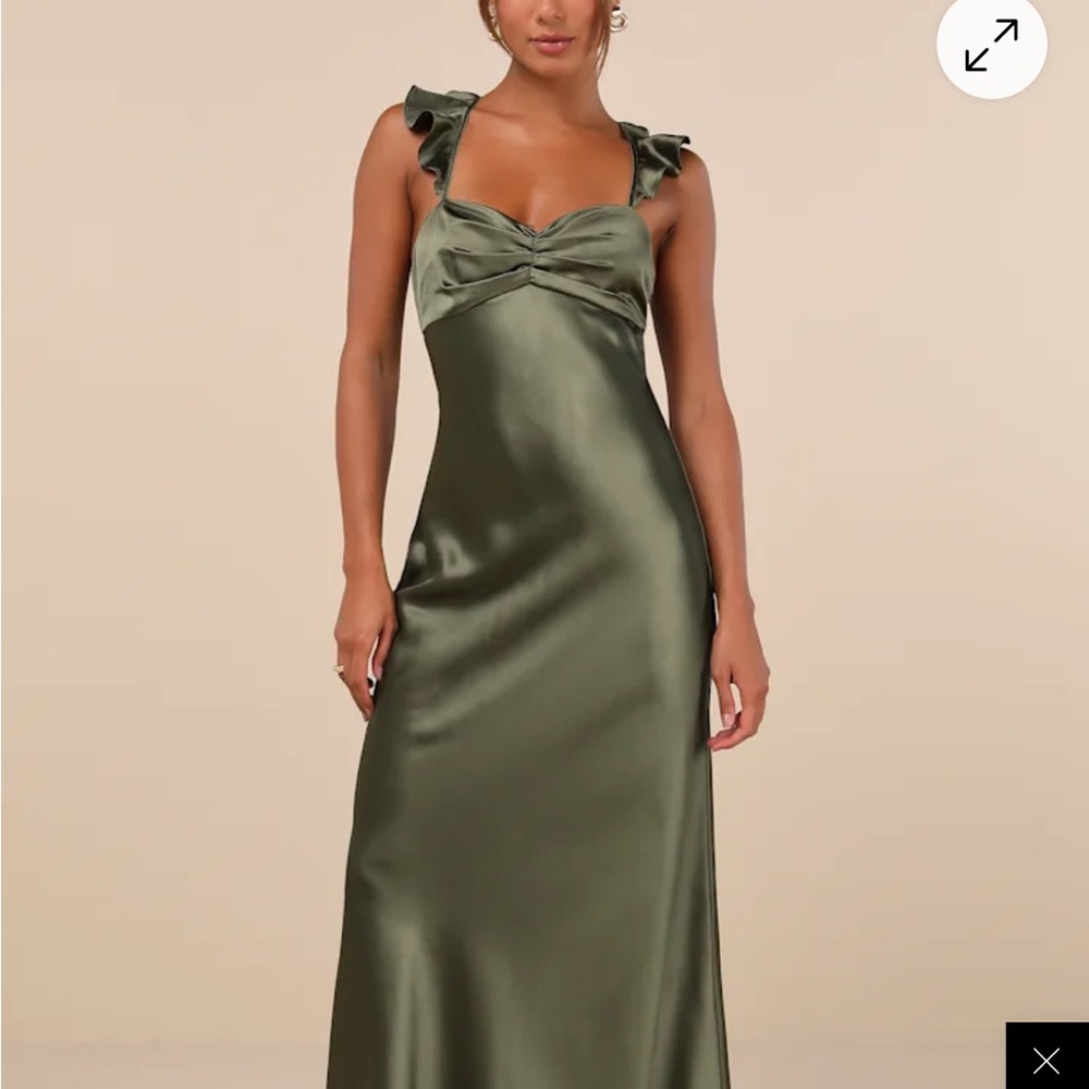 Lulu's Olive Green Satin Maxi Dress